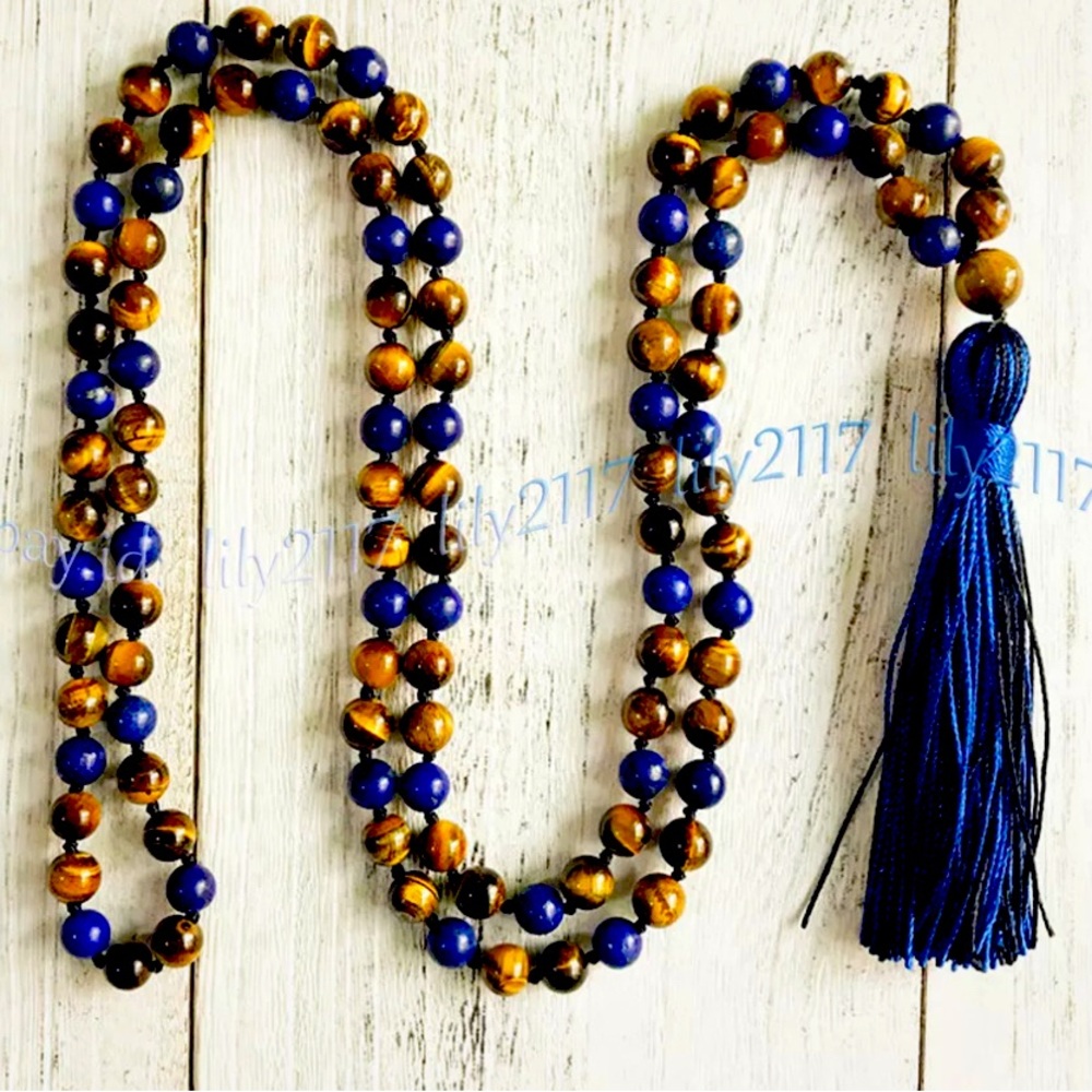 Tigers eye lapis mala meditation beads. High quality 108